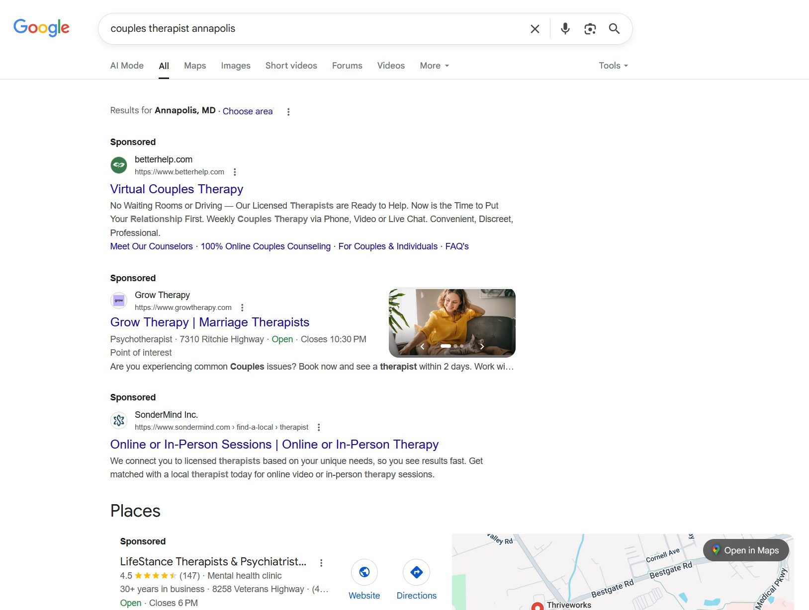 Screenshot 2025-07-24 132734 | crownsville media - seo, ai visibility & digital marketing for small business owners | crownsville media - seo, ai visibility & digital marketing for small business owners Google ad search for couples therapist annapolis 7 24 25