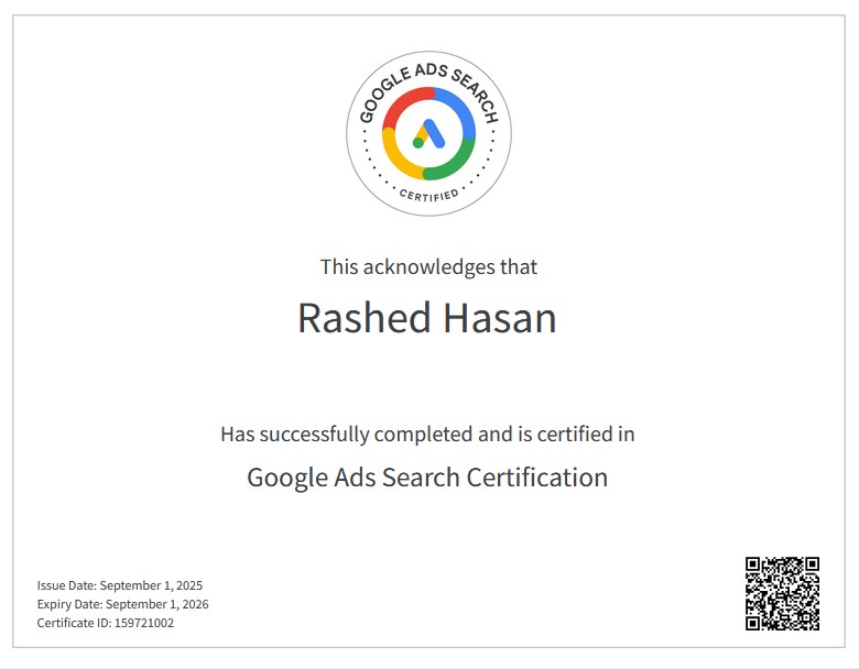 Rashed hasan - google ad certification - sept 2025 | crownsville media - seo, ai visibility & digital marketing for small business owners | crownsville media - seo, ai visibility & digital marketing for small business owners Rashed hasan google ad certification sept 2025