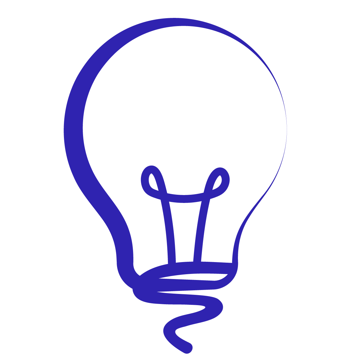 Blue outline lightbulb icon representing an idea or creativity