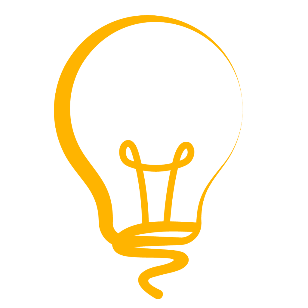 Orange outline light bulb icon on white background representing a bright idea