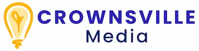 Crownsville Media logo with a yellow lightbulb icon to the left of blue 'CROWNSVILLE' and gray 'Media' text